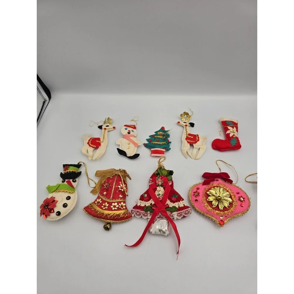10 Felt Christmas Ornaments,  Handmade, 60's‎ Vibe, Most Wonderful Time Of Year